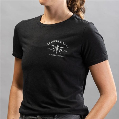 CRANKBROTHERS WMNS TEE 25TH ANNIVERSARY BLACK W-MED